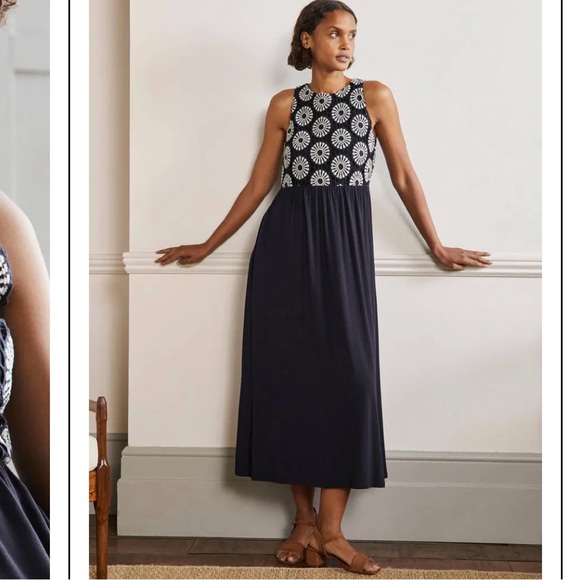 Boden navy blue crochet bodice sleeveless midi dress - Picture 2 of 11